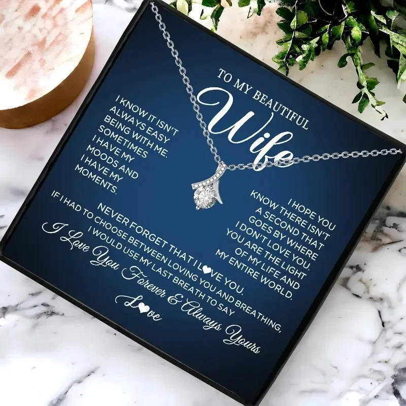 Regalo para Esposa de Marido Collar de Plata y Romántico Mensaje Personalizado + Caja Foto 2 de 4