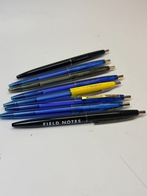 8 vtg BIC Clic Ballpoint Pens Advertising Black Blue Yellow Field Notes NO Ink