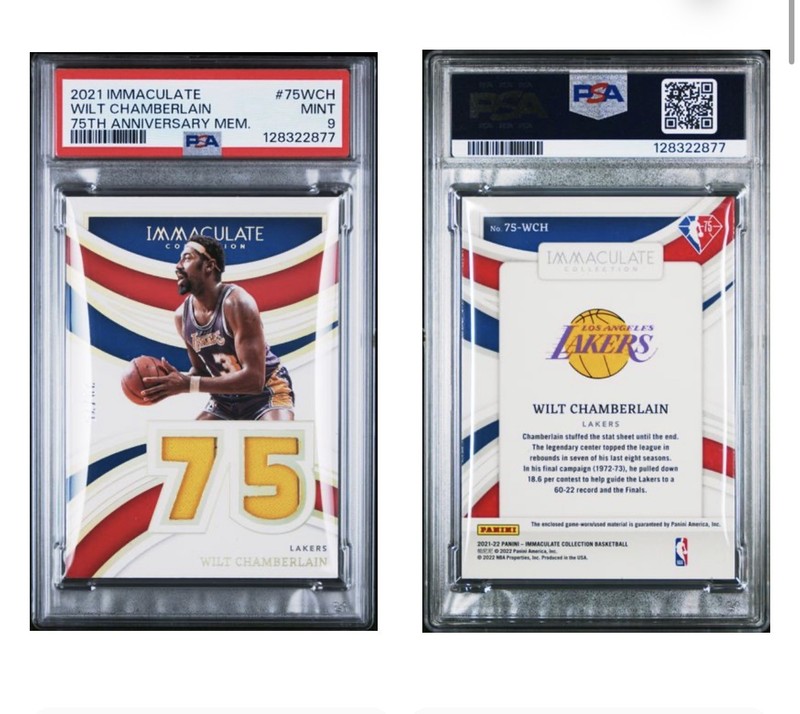 2021 IMMACULATE COLLECTION 75TH ANNIVERSARY MEM JERSEY WILT CHAMBERLAIN PSA 9