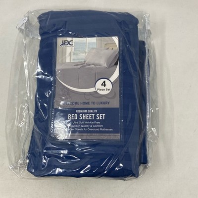 Lux Decor Collection Queen Navy Blue Stripe Sheets 3pc (No Fitted)