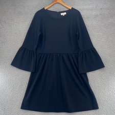 LOFT Dress Womens 10 Black Long Bell Sleeve Shift Mini Jersey Knit Stretch NWT