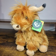 Living Nature Highland Cow Brown Stuffed Animal Farm Toy with Sound Tag 2021 Key