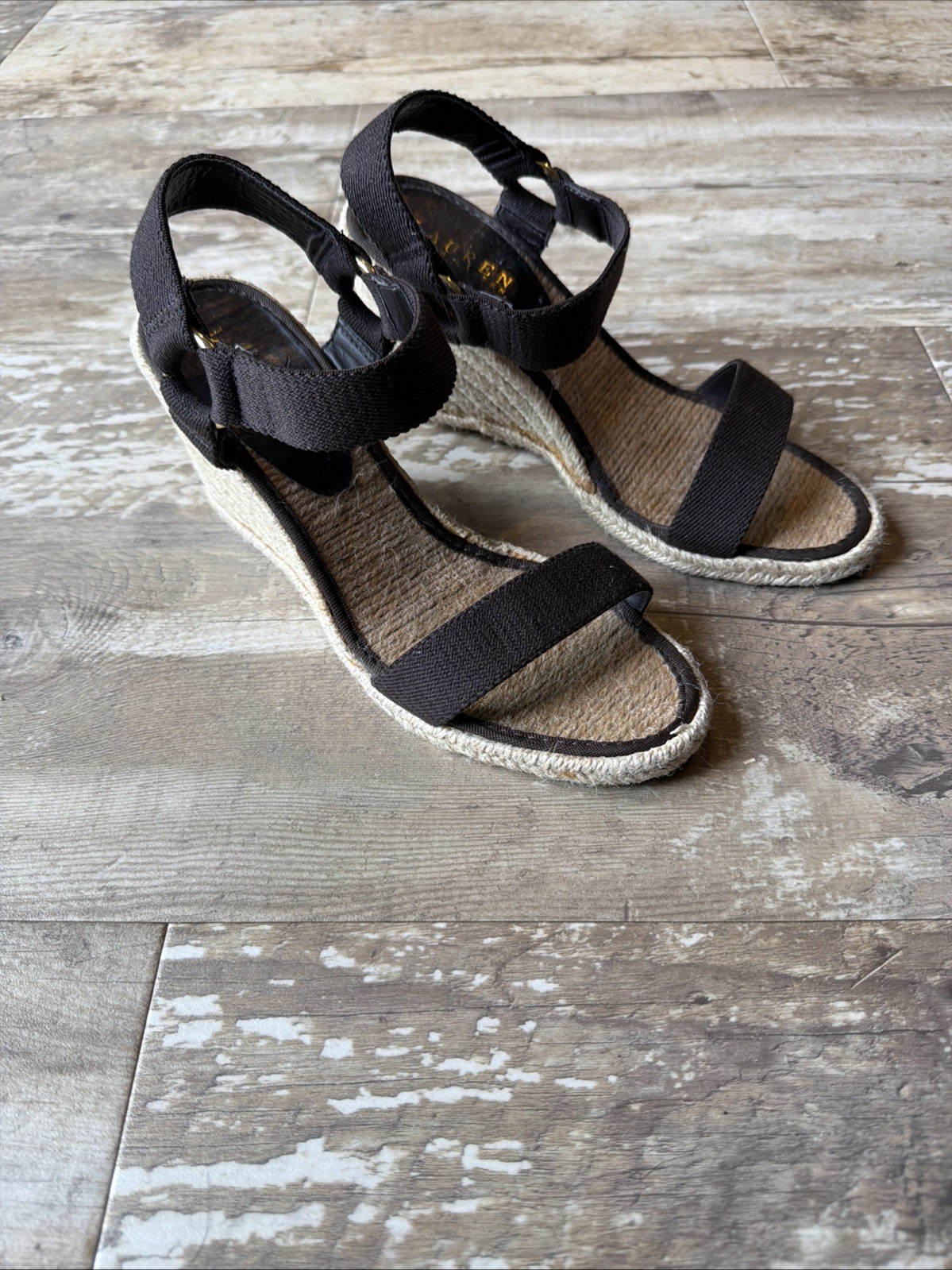 Lauren Ralph Lauren Espadrille Wedge Sandals Brown & Tan Women’s 8.5