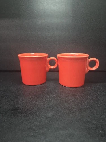 Fiestaware Persimmon Coffee Mugs, Set of 2, O-Ring Handle, Homer Laughlin HLC
