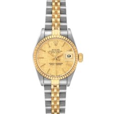 Rolex Datejust Steel Yellow Gold Champagne Linen Dial Ladies Watch 69173