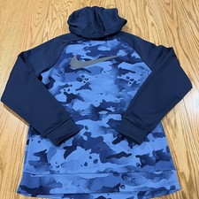 Nike Hoodie Mens M Blue Gray Camo Pullover Fleece Sweatshirt DriFit LIMITED USE