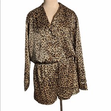 Victoria's Secret Leopard Print Button Down Top with Shorts Set Pajamas Size M