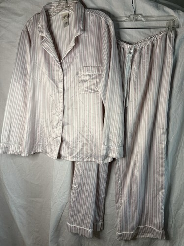 In Bloom XL Gray Pink Striped Silky Pajamas Set Pants Long Sleeve Button Up Top