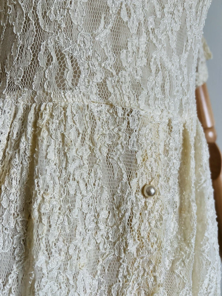 Vestido Midi De Colección Moda Internacional Años 90 Marfil Encaje Perla Botón Grunge Festival 4 Foto 4 de 4