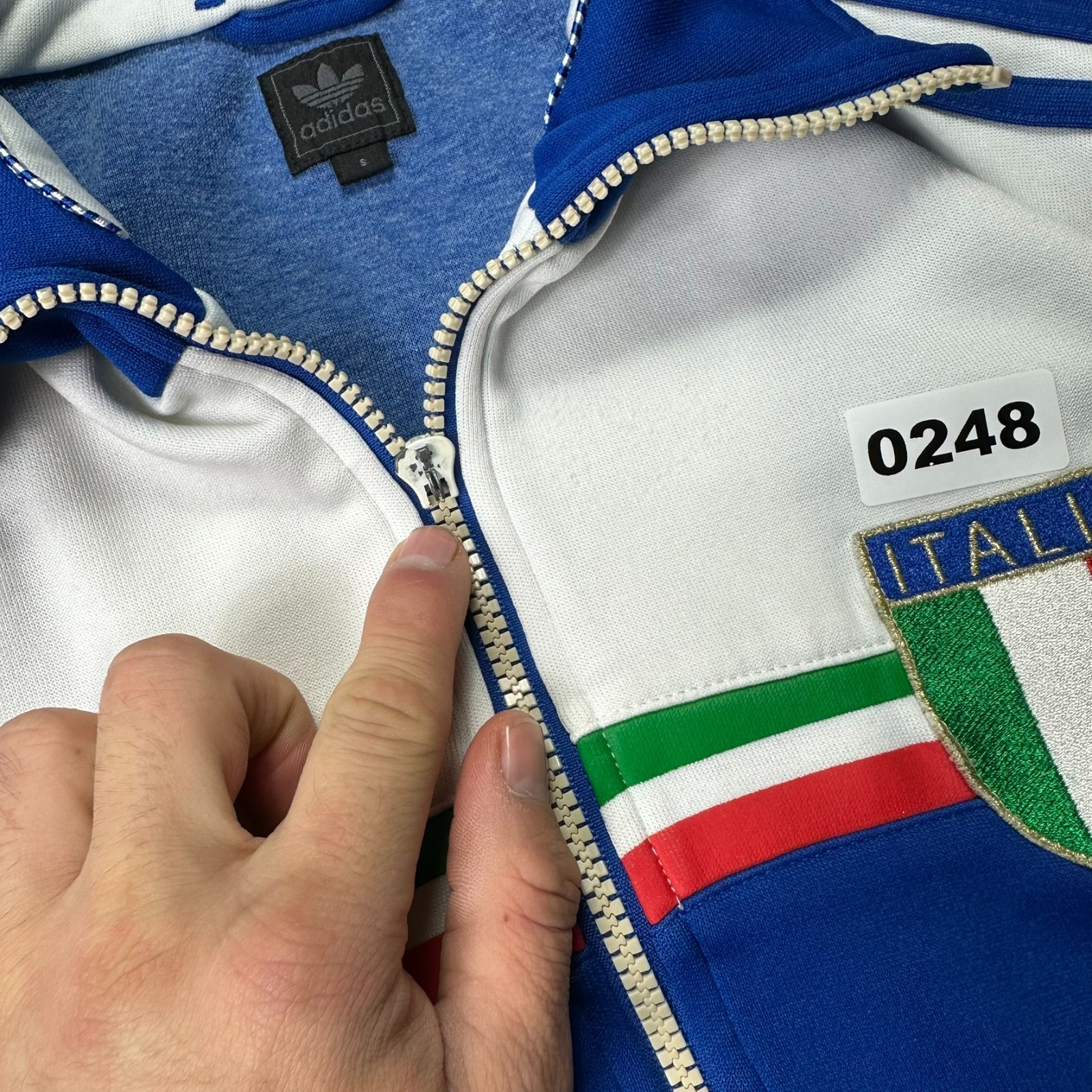 VTG Adidas 2000s Y2K Firebird Italy 1982 Small Blue Funnel Neck Top Track Jacket image 3