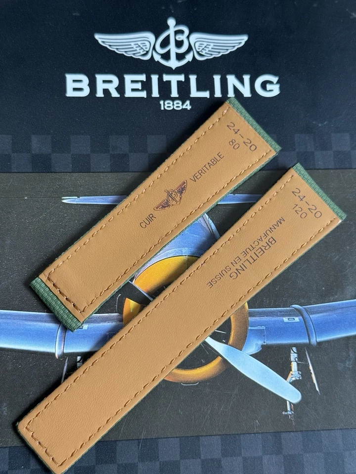 全新百年灵绿色帆布部署表带 24-20 毫米表带 宽度 120/80 毫米 长度 — 第 4/4 张图片