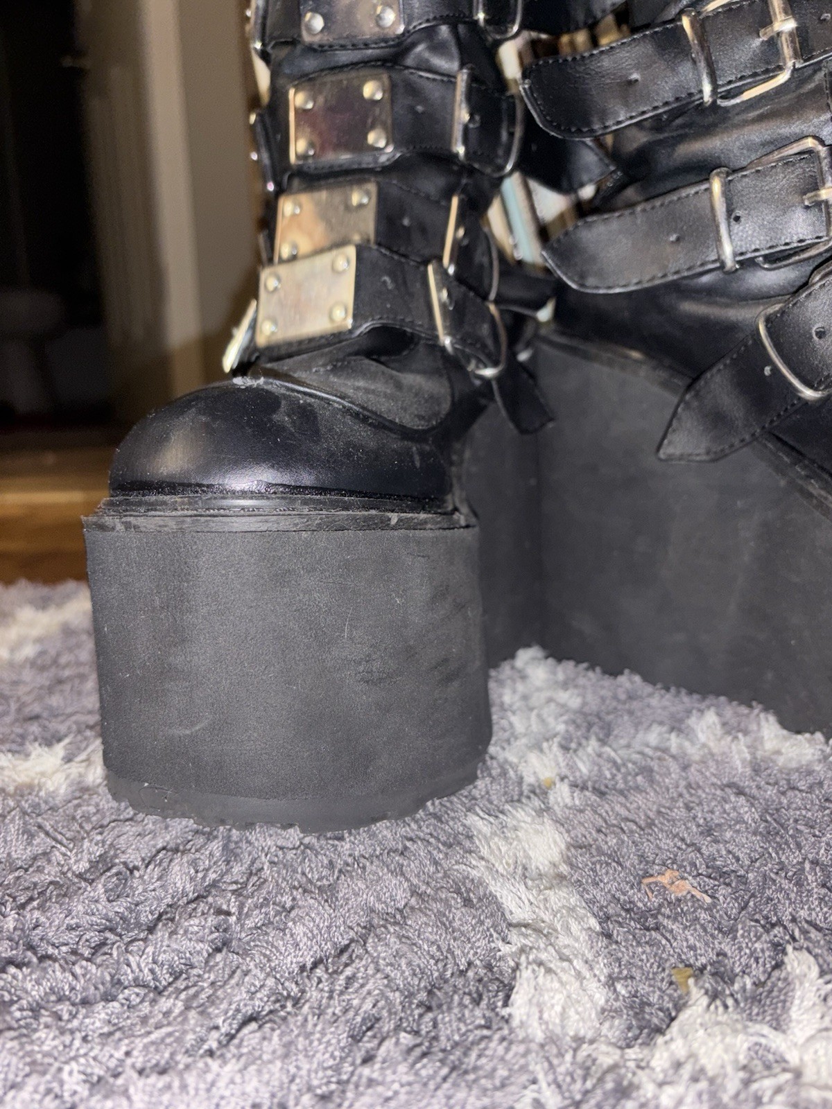 DEMONIA SWING-815 Wedge Platform Goth Buckle Blac… - image 6