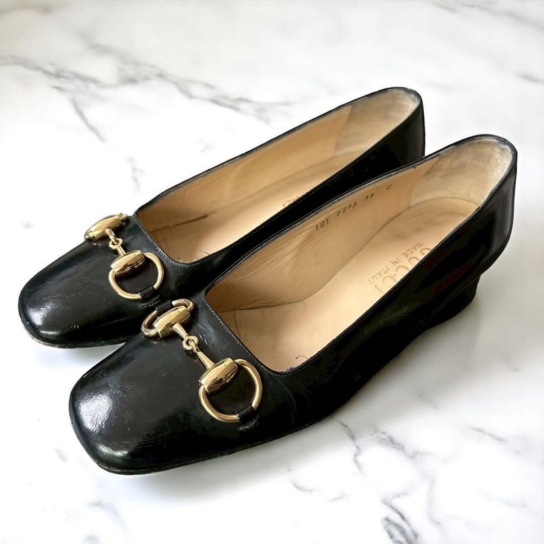 Rare GUCCI Horsebit Leather Pumps Size 35 (US 5) Black Classic Elegant Italy