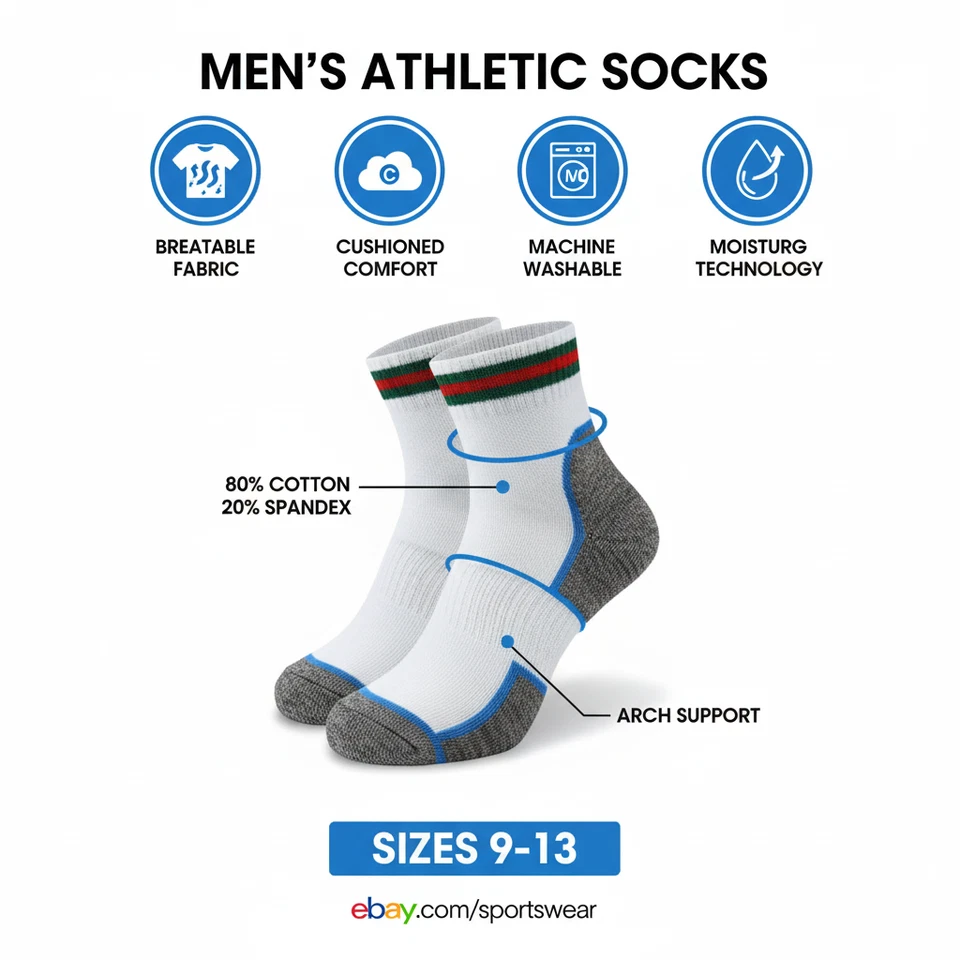 Mens Cotton Ankle Socks 3-12 Pairs Low Cut Athletic Sports Crew Size 9-13 - Image 4 of 4