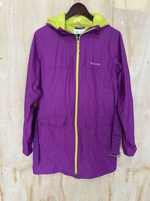 Columbia Omni-Shield Purple Hooded Belted Rain Coat Women's Long Size L