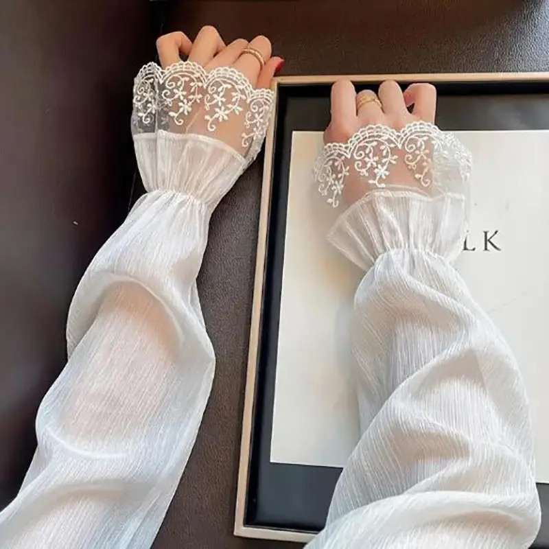 Summer Long Sleeves Women Lace Cycling Driving Arm Warmers Uv Protection Loose C