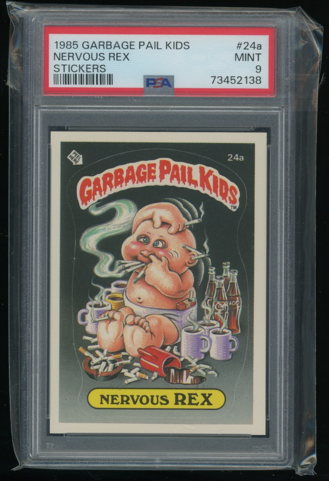 1985 Topps Garbage Pail Kids Series 1 #24a Nervous Rex PSA 9 Pop 143 view 1