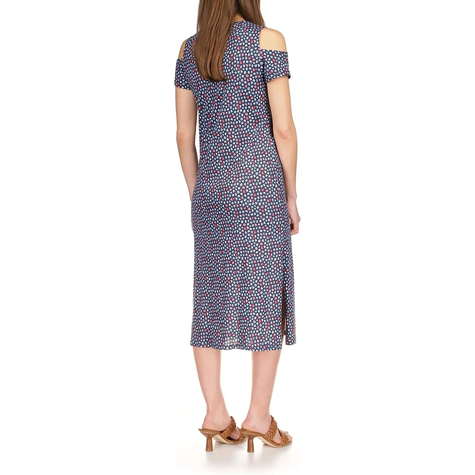 Abito midi Michael Kors donna blu palma cotone modal casual spalle fredde taglia S