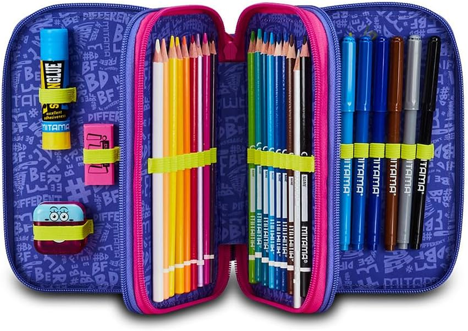 Astuccio Scuola 3 Scomparti, HIP-HOP DIAMOND, Contenuto 47 Pz, Completo Di Matit