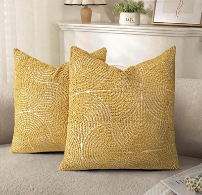 AELS Boho Decorative Textured Throw 18 x 18 (Pack of 2), Mustard Yellow 