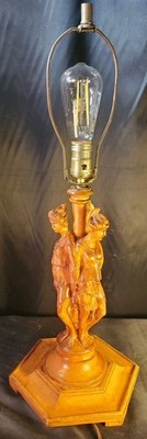 Vintage Wood Carved Three Women Figures in One Sculpture Lamp - Grecian Forms