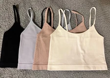 Set of 4 Garage Ribbed Cropped Cami Top Spagettk Strap XS