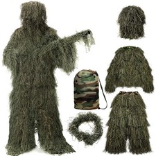 5 in 1 Ghillie Suit 3D Camouflage Apparel Camo Tactical Hunting for Adults/Youth