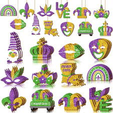 Festive 36-Piece Mardi Gras Wooden Ornaments - Vibrant Tree Decorations
