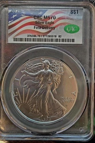 🦅 2025 American Silver Eagle – CAC Graded MS70 – FIRST DELIVERY US