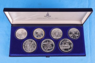 Russland 4 x 5 Rubel und 3 x 10 Rubel Olympiade Silber 900 mit Box ( Nr3)