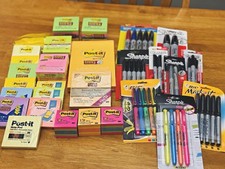 Post-it Super Sticky Notes Assorted Multi-Color Lot w/ Sharpies  BIC Markers
