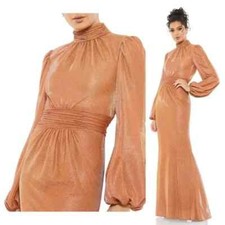 NWT Mac Duggal 11248 Draped Glitter Fabric High Neck Gown 8 RUST