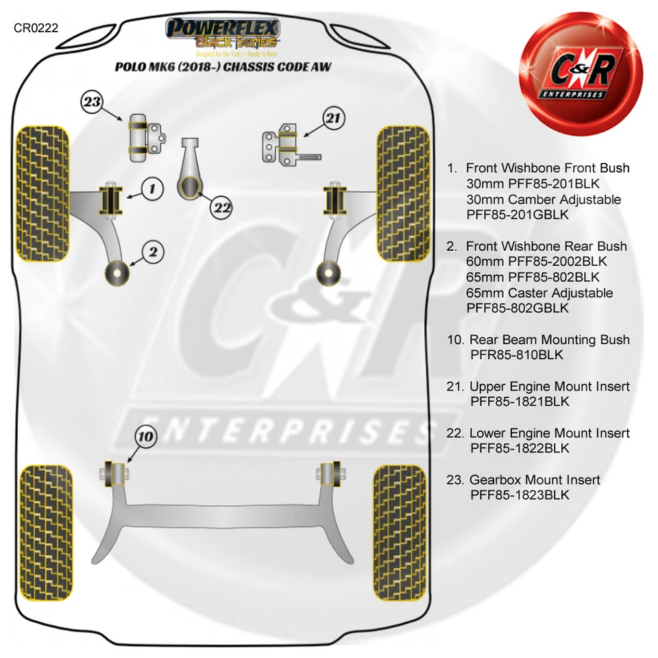 Powerflex Black FrArm Fr Bushes 30Mm Per VW Polo 6 18On Chass AW PFF85-201BLK - Immagine 2 di 4