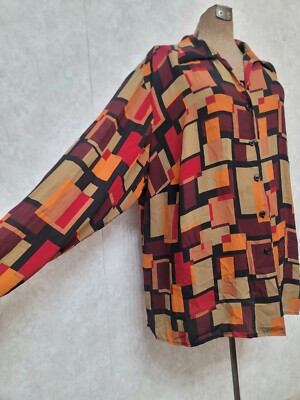 Maggie Barnes Top size 26W retro Geometric pattern Shirt Red Orange Black (2)