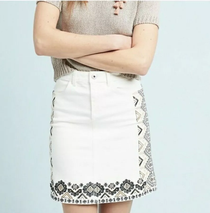 Rigid Denim A-Line Mini Skirt in Tile White: Button-Front Edition