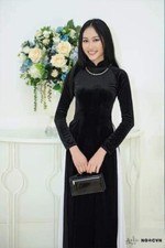 Black Velvet Ao Dai Vietnamese Long Dress With White Pants G88