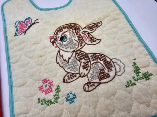 Vintage Disney Bambi Thumper Paragon Needlecraft Quilted Baby Bibs Completed 70s - Picture 4 of 8