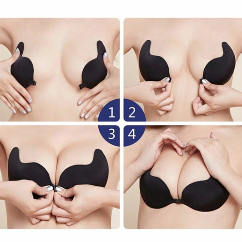 Women's Strapless Invisible Bra Backless Self-Adhesive Push Up Bras Black Nude - Picture 7 of 29