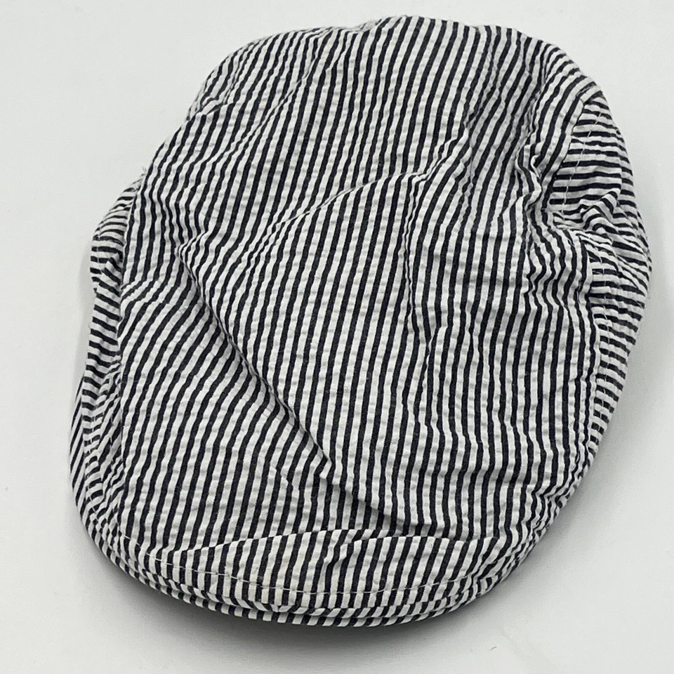 Gorra plana juvenil Seersucker - Sombrero a rayas azul blanco ferrocarril - niños talla 2T-5T Foto 2 de 4
