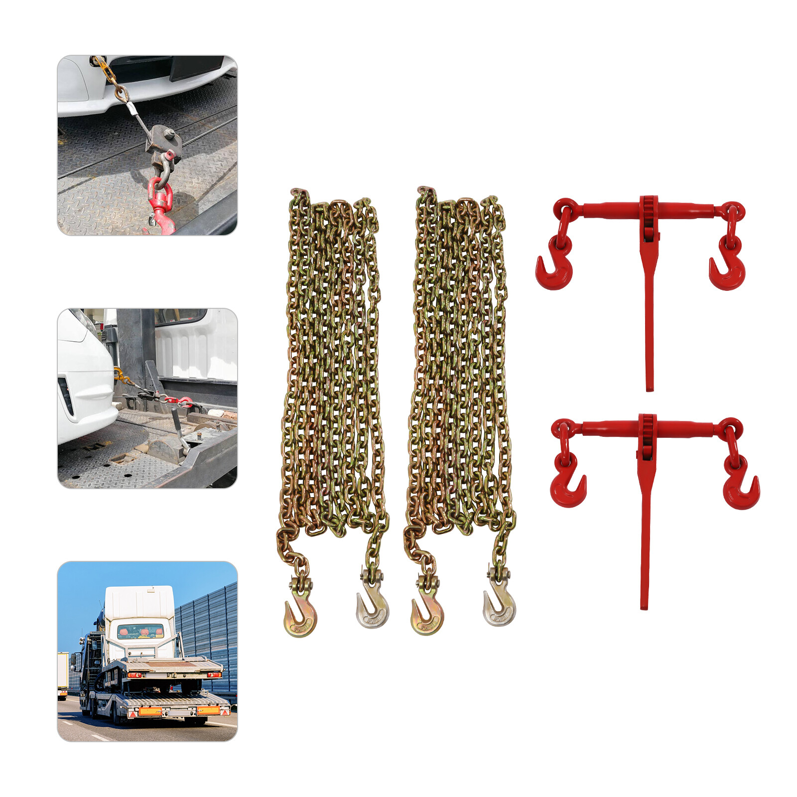 5/16”-3/8” Ratchet Chain Load Binder Flatbed Truck Trailer Tie Down & 10