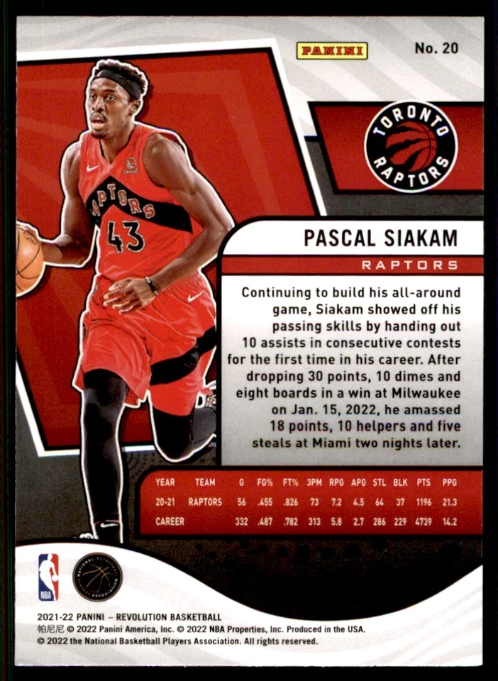 2021-22 Panini Revolution #20 Pascal Siakam - Image 2 of 2