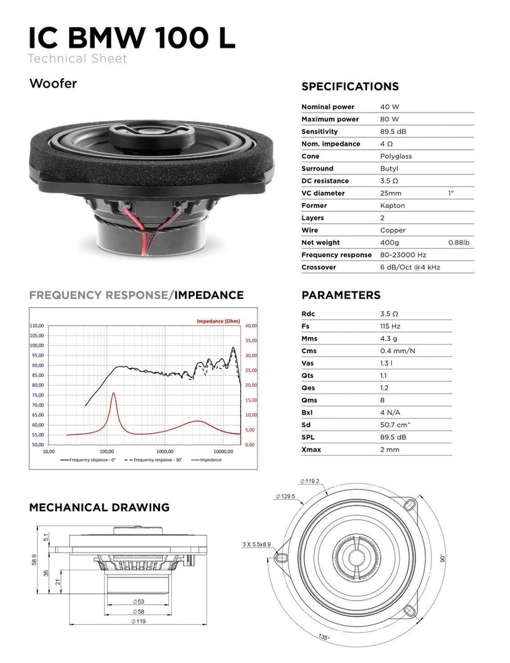 Focal IC BMW 100L Altoparlante 10 cm BMW Serie 3, F30 - F31 Anteriore e Poste... - Immagine 4 di 4