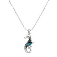 Seahorse Necklace ABALONE SHELL Crystal Tail Pendant Sea Horse Beach Jewelry