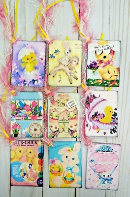 9 Retro Style Easter~Handmade~Gift Tags~Scrapbooks~Junk Journals~Parties~Crafts