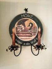 Plate & Candle holder wall rack  - Amish made strong & sturdy black wrought iron