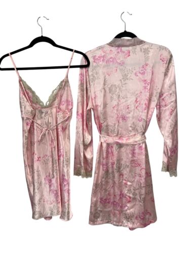 Apt 9 Intimates Floral Satin Robe Nightgown Set Womens M/L Lace Trim Sleepwear - Picture 2 of 14