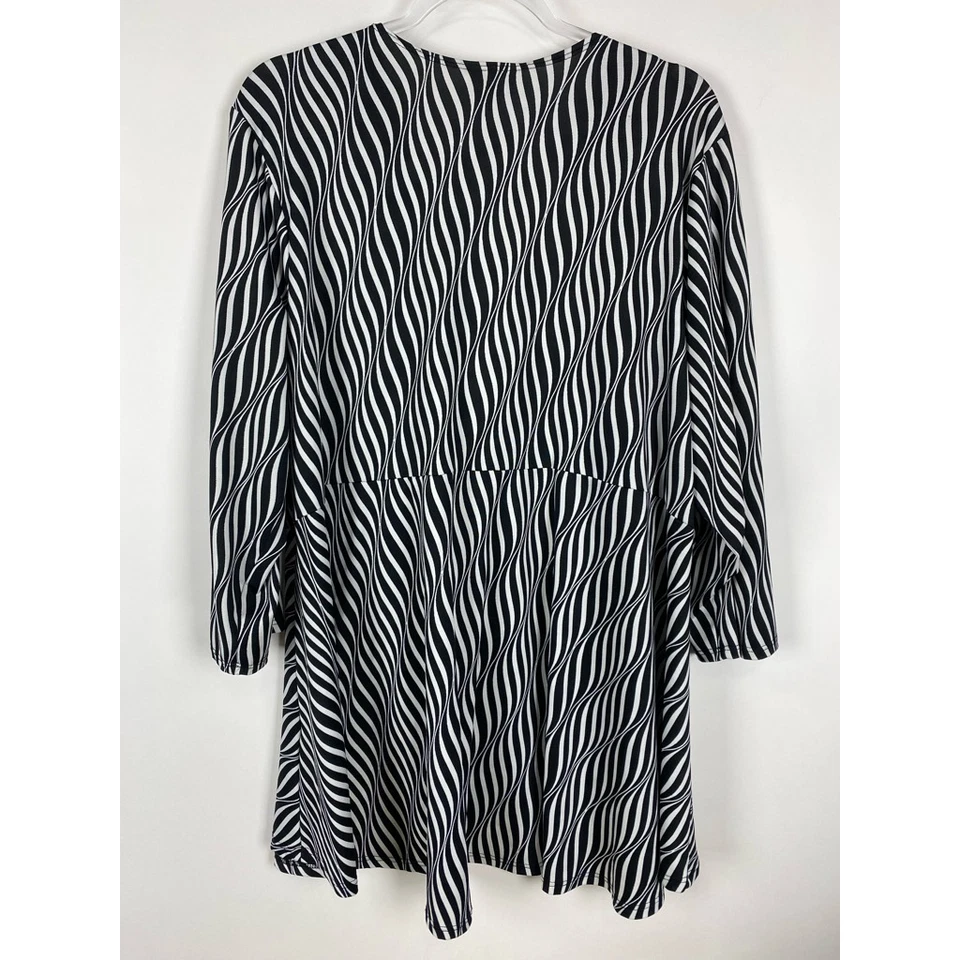 Avenue Womens Open Front Blouse Black White Striped Long Sleeve Cover Up 26/28 - Image 2 of 4