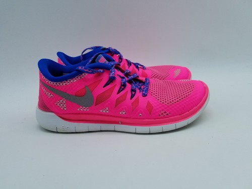 Nike Free 5.0 (GS) Girl's Size 4Y Running Shoes Hyper Pink Metallic Silver Royal - Picture 2 of 12