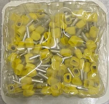 BM 00554 Insulated End Sleeve/Bootlace Lug,2 X 1mm2/18 AWG, Yellow, 200 Pc's Pkt