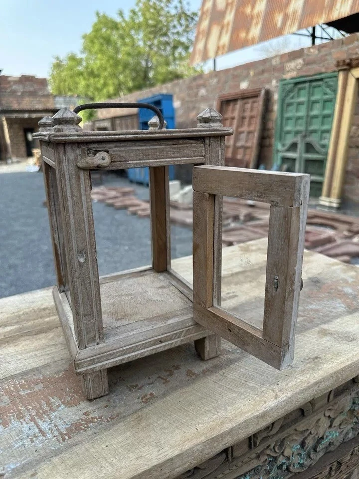 Antiguo soporte de lámpara de aceite envejecido blanco hecho a mano de madera antiguo caja colgante Foto 2 de 4